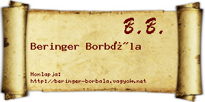 Beringer Borbála névjegykártya
